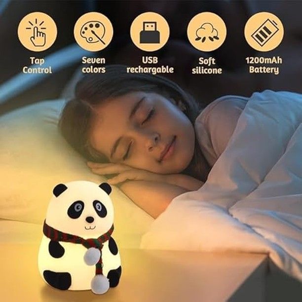Cute Panda Silicone Night Light | USB Rechargeable, 7-Color Changing Touch Lamp